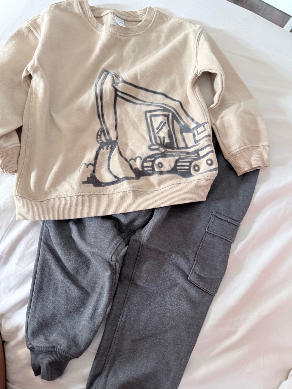 Carter's Beige Excavator Sweatshirt and Charcoal Joggers Set